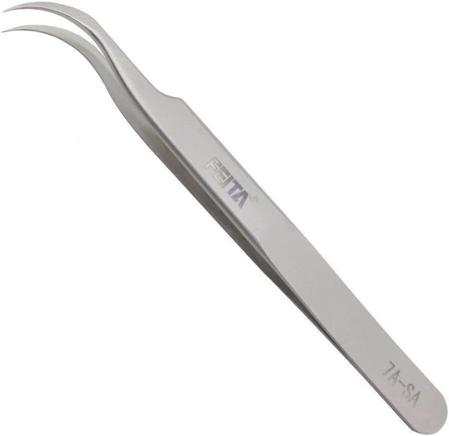 Individual C-Shaped Tip Lashes Tweezer - FEITA Professional Stainless Steel Curved Tweezers Precision for 3D Volume Eyelashes Extensions (1 Pc)-FemmiqueWomen