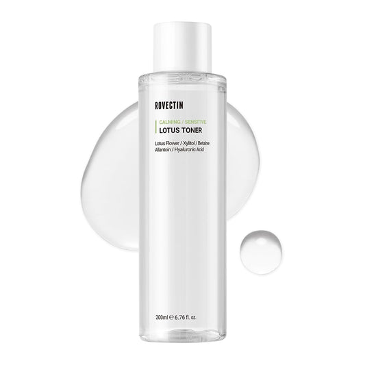 ROVECTIN Calming Lotus Water Toner - pH4.7 Extra Soothing and Hydrating for Trouble Care | 40% Lotus Flower Extract for Purifying | Hyaluronic Acid, Alcohol-Free, Vegan, K-Beauty (6.76 fl. oz, 200ml)-FemmiqueWomen