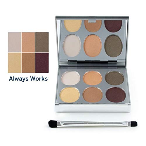 Jerome Alexander New Again Eyeshadow Palette & Brush, 6 Buildable & Blendable Micronized Powder Shades (Always Works)-FemmiqueWomen