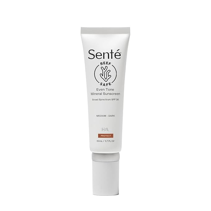 Senté Even Tone Mineral Sunscreen Tinted | SPF 36 Medium-Dark | Hydrating, Lightweight Sun Protection Treatment for Redness & Discoloration | UVA/UVB & Blue Light Defense | 1.7 oz-FemmiqueWomen