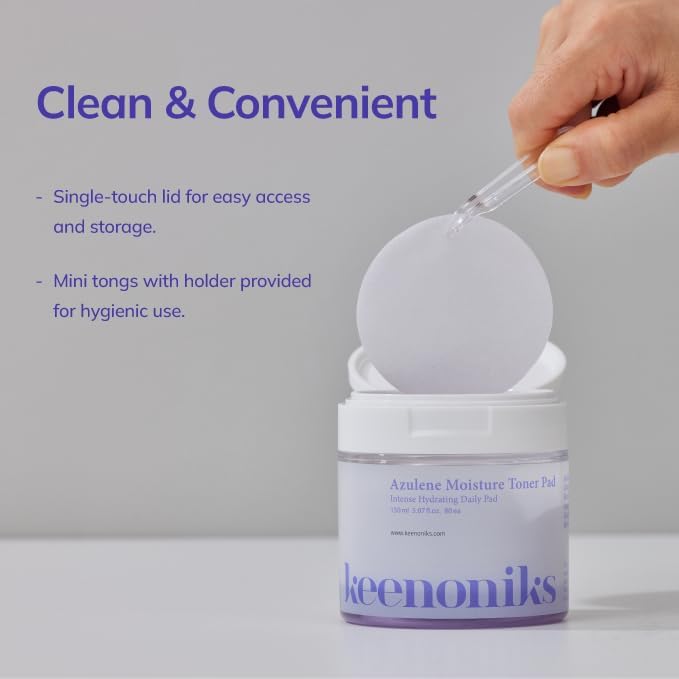 Azulene Moisture Toner Pad - Anti-flammatory & Hydrating Facial Pad with Chamomile Extract, Panthenol & AQUAXYL for Red, Sensitive SkinㅣKorean Skincareㅣ 80 Pads (5.07 Oz)-FemmiqueWomen