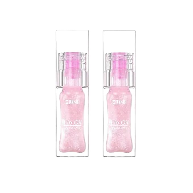 2PCS/Set MILEMEI Color Changing Lip Oil Magic Moisturizing, Big Brush Plumping Lip Oil, Plumping Glimmer Glow-FemmiqueWomen