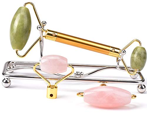 Jade Rose Quartz Roller Kit with 3 Changeable Heads | Face Facial Roller-FemmiqueWomen