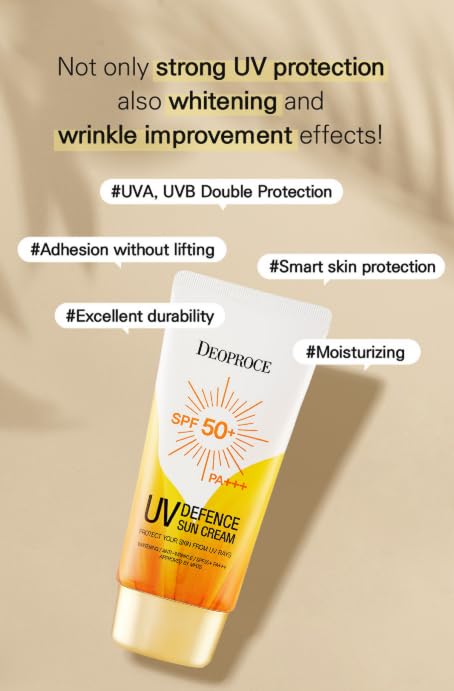 DEOPROCE UV DEFENCE SUN PROTECTOR SPF50+ PA+++ | 3-in-1 Sunscreen, Makeup Base & Tone Corrector | Lightweight, Non-Greasy Formula (70g / 2.47oz)-FemmiqueWomen