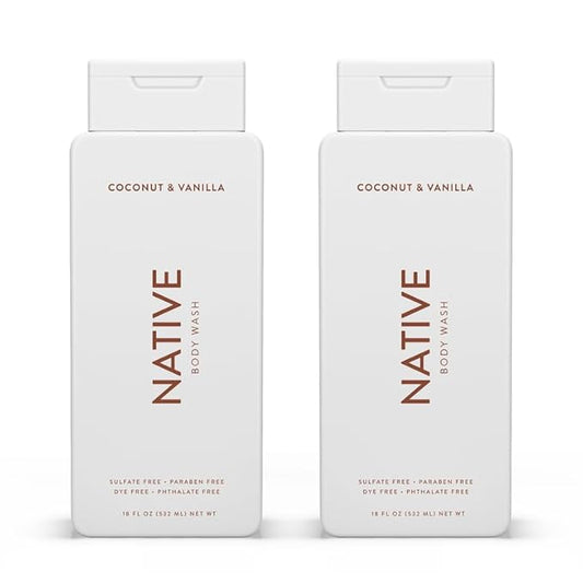 Native Body Wash Contains Naturally Derived Ingredients | For Women & Men, Sulfate, Paraben, & Dye Free Leaving Skin Soft and Hydrated | Coconut & Vanilla 18 oz - 2 Pk-FemmiqueWomen