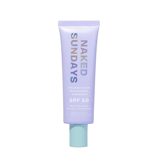 Naked Sundays SPF 50 Mineral Glow Sunscreen, Daily Hydrating Facial Moisturizer & Primer with Zinc Oxide, Sheer Tint, Broad Spectrum SPF Lotion (Jumbo 80ml)-FemmiqueWomen