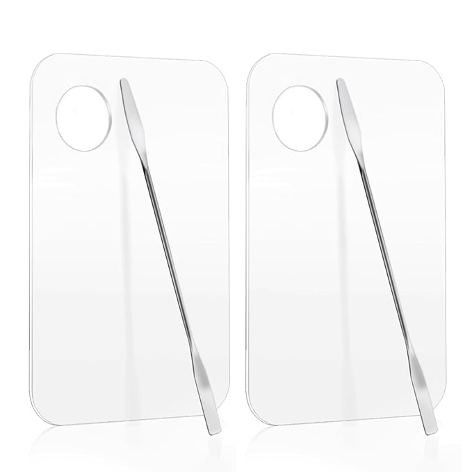 2 Pcs Acrylic Cosmetic Makeup Palette with 2 Pcs Makeup Spatula,Foundation Palette,Makeup Mixing Palette for Foundation Eye Shadow Lipsticks Nail Art-FemmiqueWomen
