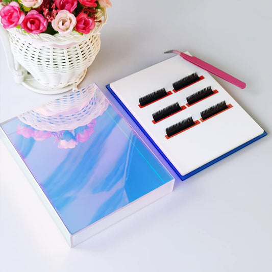 Grafting False Eyelash Acrylic Extension Pallet Organizer, Eyelash Extension Glue Tweezers Plate Makeup Palette, Dustproof Storage Box Display Training Tools Salon (Dazzling L with cover)-FemmiqueWomen