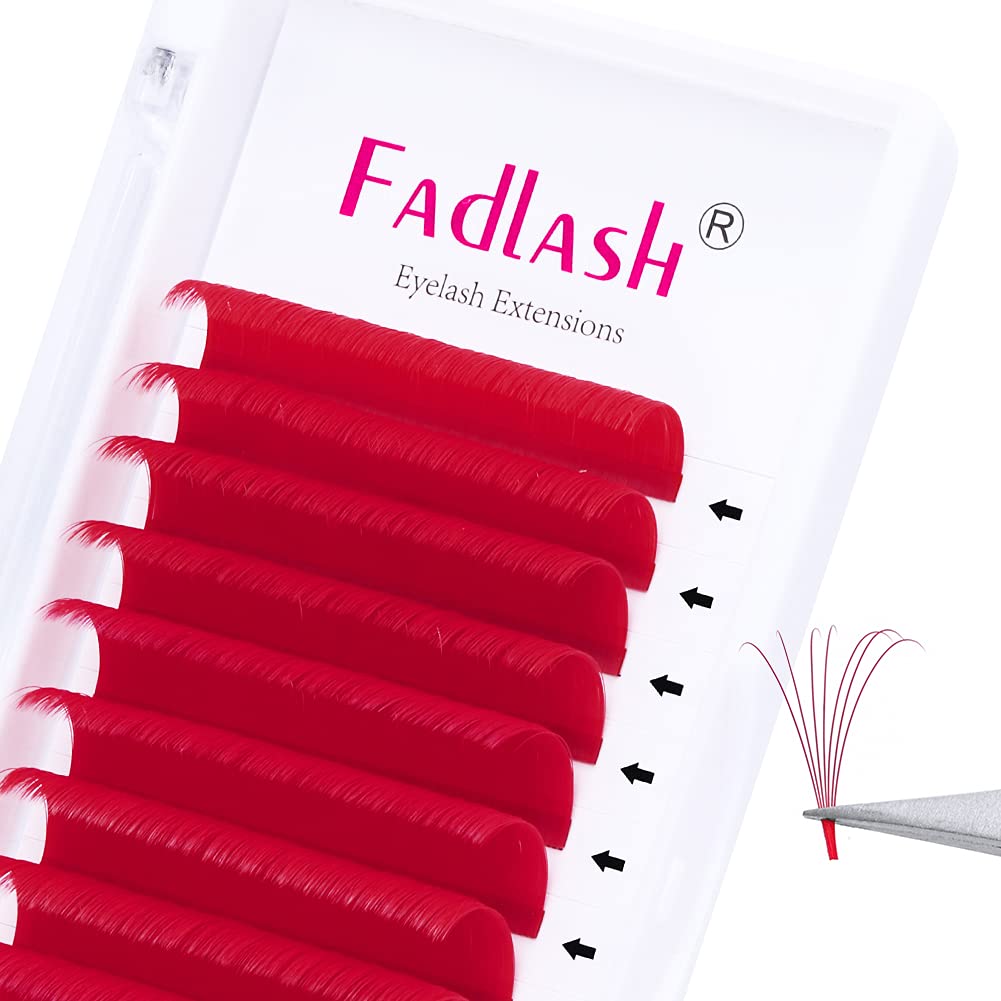 Colored Lash Extension Easy Fan Volume Lashes C Curl Self Blooming Lash Extensions Matte Rapid Volume Eyelashes Extension (Red Color 0.07-C, 8-14mm)-FemmiqueWomen