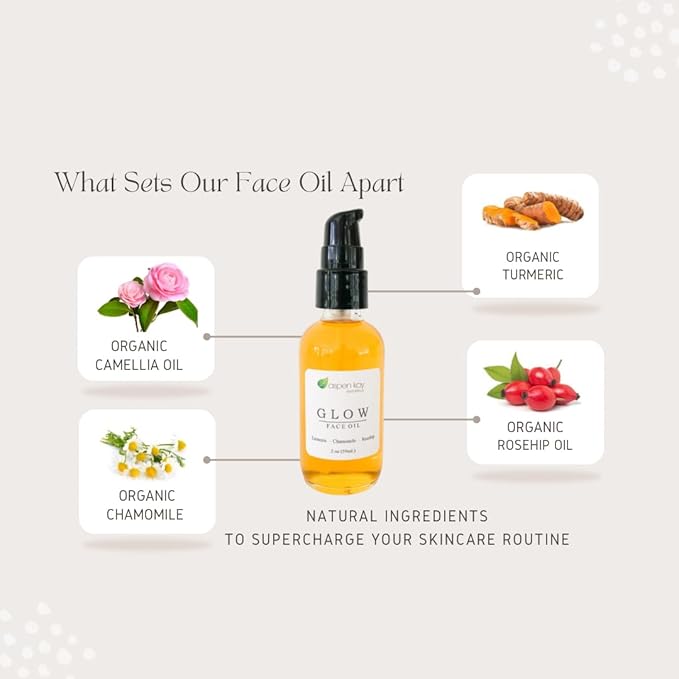 Glow - Turmeric & Rosehip Face Oil, Natural & Organic Face Moisturizer with Turmeric, Camellia, Sea Buckthorn and Chamomile - Facial Serum - 2 oz-FemmiqueWomen