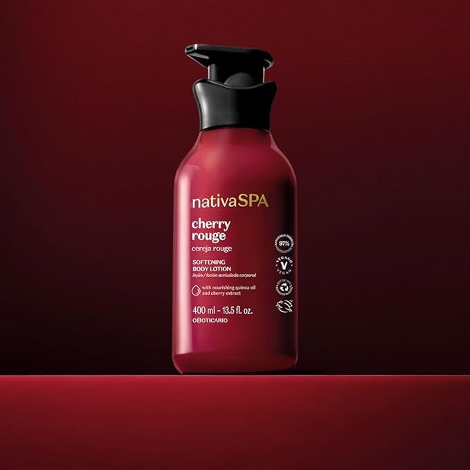 O Boticário Nativa SPA Cherry Rouge Velvety Body Lotion, Bold Oriental Amber Fragrance with Cherry Extract & Quinoa Oil, Collagen Boosting Hydration, 13.5 Ounce (400ml)-FemmiqueWomen
