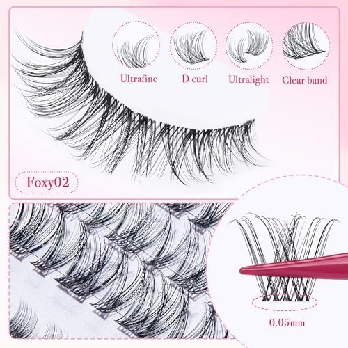 Lash Clusters Kit 432pcs Wispy Lashes Clusters Lash Clusters Clear Band Eyelash Clusters Natural Look Lash Extension Kit Invisible Band Lashes 0.07D-FemmiqueWomen
