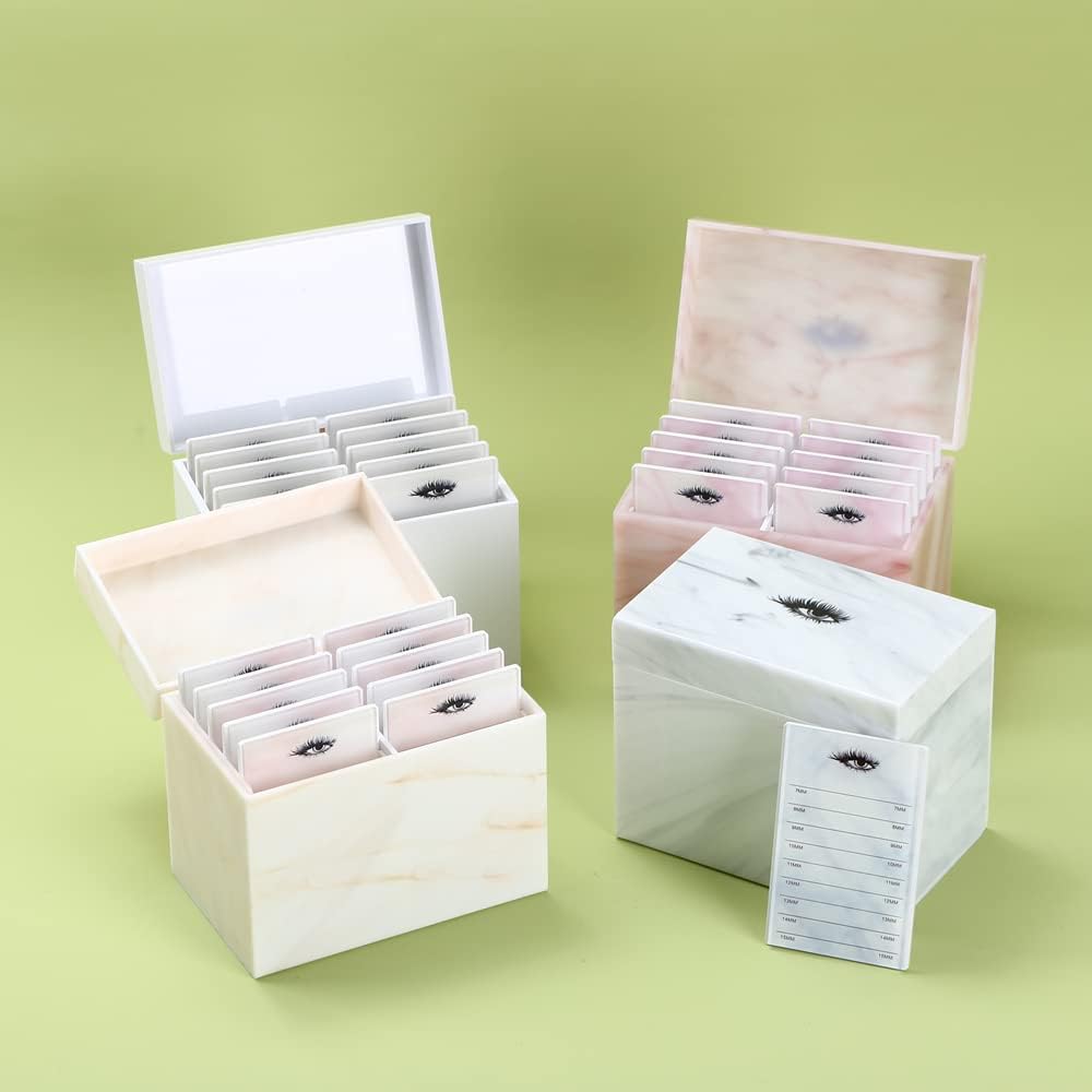 10 Layers Acrylic Eyelash Storage Box, Makeup Eyelashes Extension Close-Packed Display with 10 Pallets, Grafting False Eyelashes Glue Pallet Holder Display Organizer (Marble Yellow)-FemmiqueWomen