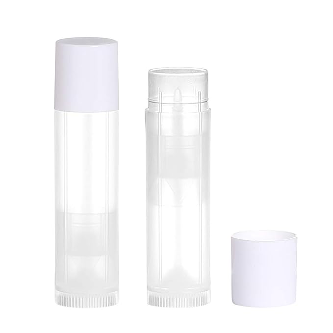 100 Sets Empty Lip Balm Tubes Bulk Round with White Caps for DIY Lipstick homemade, 3/16 Oz (5.5 ml), Clear, BPA Free, 100 Tubes and 100 Caps-FemmiqueWomen