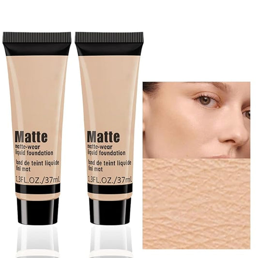 2 Pack Liquid Foundation Cream for Face Makeup,Durable Full Coverage Matte Concealer Make Up,Oil Control & Waterproof Base Primer -1+1 Fl.Oz (BEIGE 3#)-FemmiqueWomen