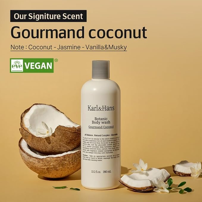 Karl&Hans Botanic Gourmand Coconut Vegan Body Wash - Organic, Natural Shower Gel for Moisturizing and Gentle Cleansing - Sulfate and Silicone Free - 13.2 fl oz-FemmiqueWomen