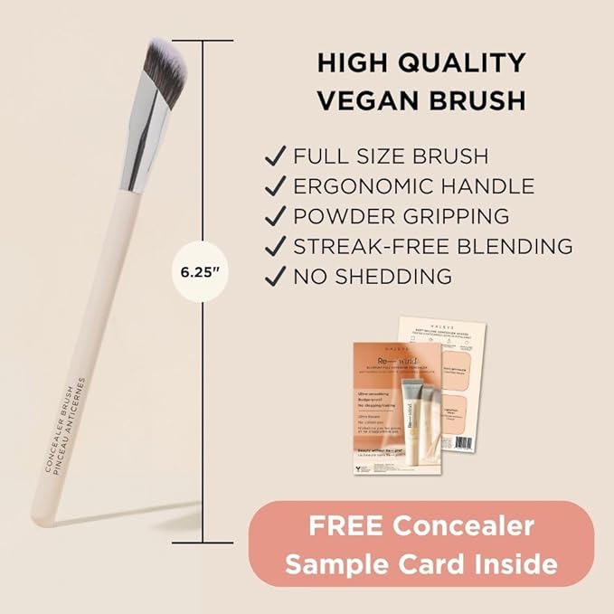 HALEYS Concealer Brush VEGAN+CRUELTY-FREE, Sustainable Wood, Vegan Bristles for Airbrushed Finish, For Creams,Liquids, Powder, Streak-free, Perfect Blending, Buffs, Smooths with Control, Special shape-FemmiqueWomen