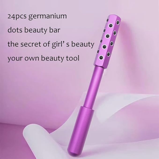 24-Stone Facial Roller - Cooling Face & Neck Massager Tool for Skin Rejuvenation | 360° Contouring with Germanium Stones & Aircraft Aluminum | Portable 7.6" Beauty Roller - Purple-FemmiqueWomen
