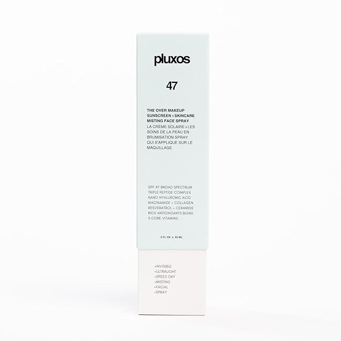 | PLUXOS 47 | SUNSCREEN + SKINCARE SPF 47 FACE MIST SPRAY (Vanilla) | SUN DEFENSE COMPLEX CARE | Apply Over Makeup, Broad Spectrum, Clear, Light, Vegan, Hydrate, Fight Acne, Anti-Aging, Cell Repair-FemmiqueWomen