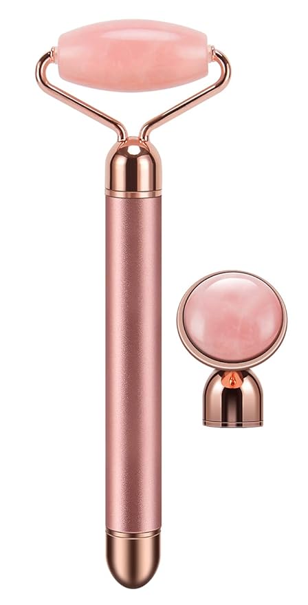 2-IN-1 Electric Jade Roller Massager Facial Roller & Face Massager, Rose Quartz-FemmiqueWomen