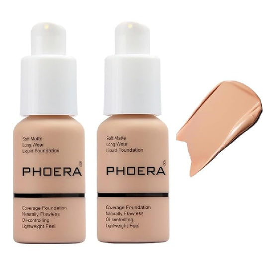 2 Pack PHOERA Foundation 103 Warm Peach Makeup,Full Coverage Foundation for Women and Girls-FemmiqueWomen