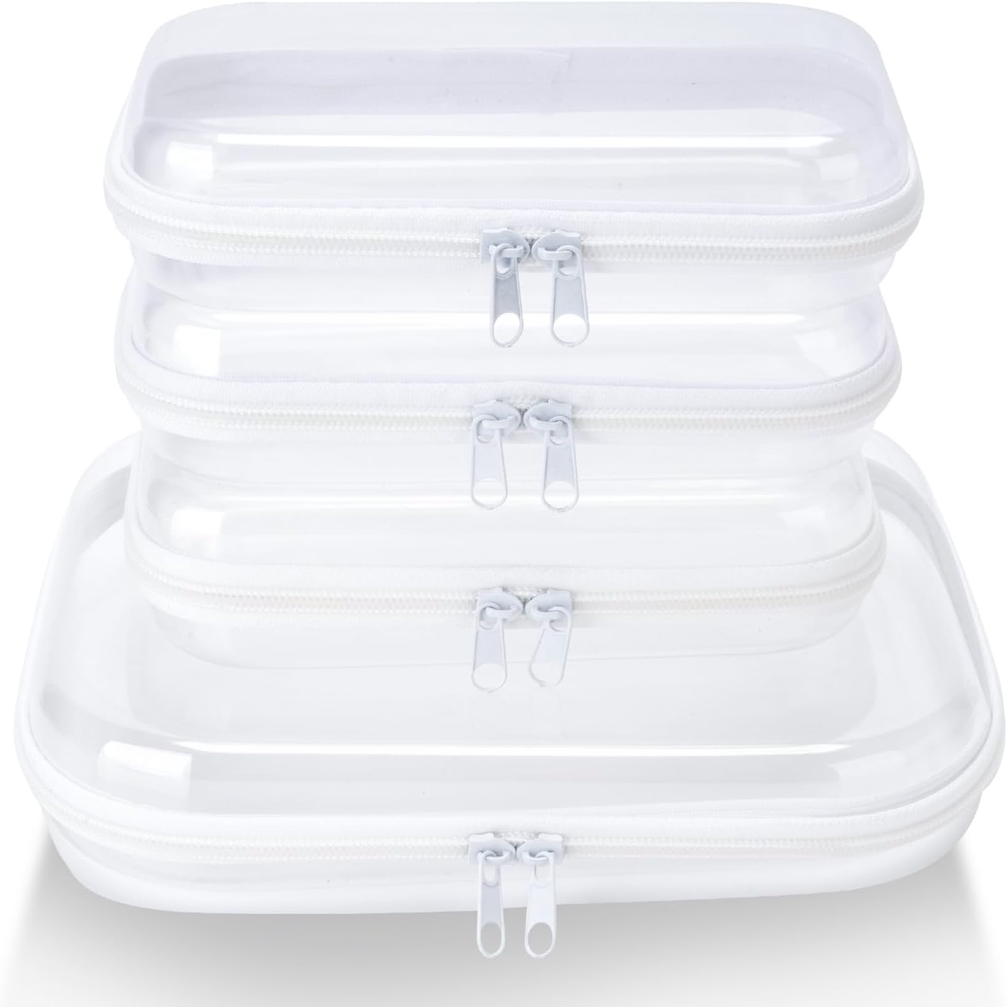 4 pcs Clear Zipper Pouches,Hard Shell Zipper Case, Toiletry Bag for Travel, CLear Diaper Bag, Toiletry Pouch, Travel Organizer, Clear Cosmetic Bag,Toy Storage Bins (M+3S)-FemmiqueWomen