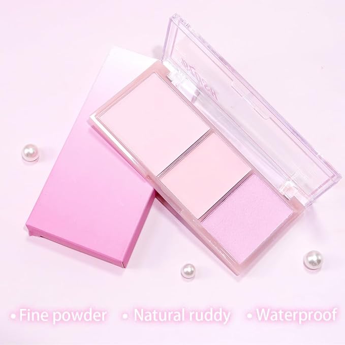 3 IN 1 Brown Nude Face Highlight Bronzer Powder Palette for Face Cheeks Contour Brightening, Buildable Matte Coverage Natural Makeup,Ultra Sculpt Nose Shadow Eyeshadow Primer-Pink-FemmiqueWomen