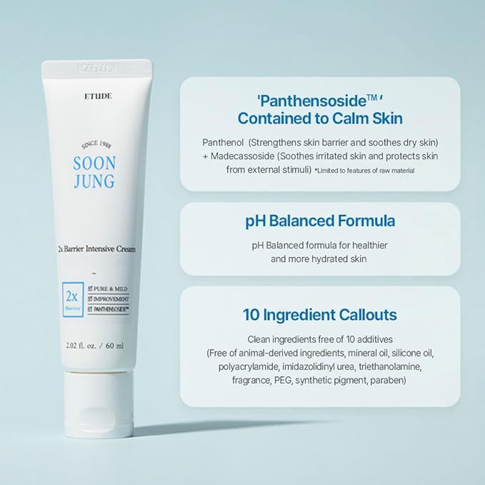 ETUDE SoonJung 2x Barrier Intensive Cream (Original), Hypoallergenic Shea Butter Hydrating Facial Cream for Sensitive Skin, Water-oil Balance & Panthenol, Korean Skin Care (2.02 Fl Oz)-FemmiqueWomen