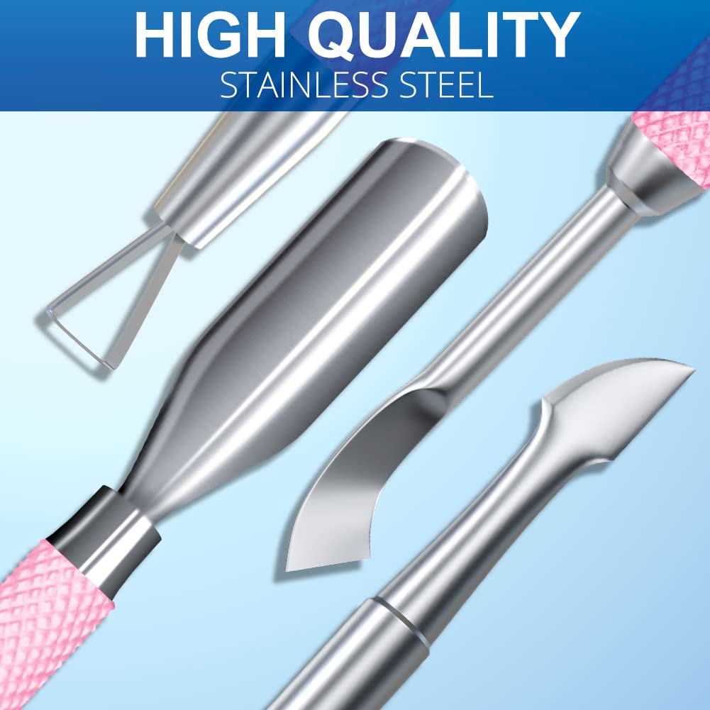2PCS Metal Mauve/Pink Purple Cuticle Pusher and Cutter Remover Salon Quality Stainless Steel Gel Nail Polish Peeler Scraper Durable Manicure and Pedicure Cleaner Tool For Fingernail and Toenail-FemmiqueWomen