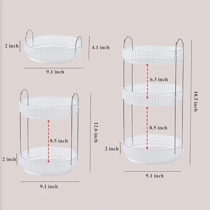 Makeup Organizer for Vanity, 360° Rotating Bathroom Organizer Countertop, High-Capacity Skincare Organizer, Spinning Cosmetics Organizer for Dresser Countertop (3 Tiers, Grey)-FemmiqueWomen