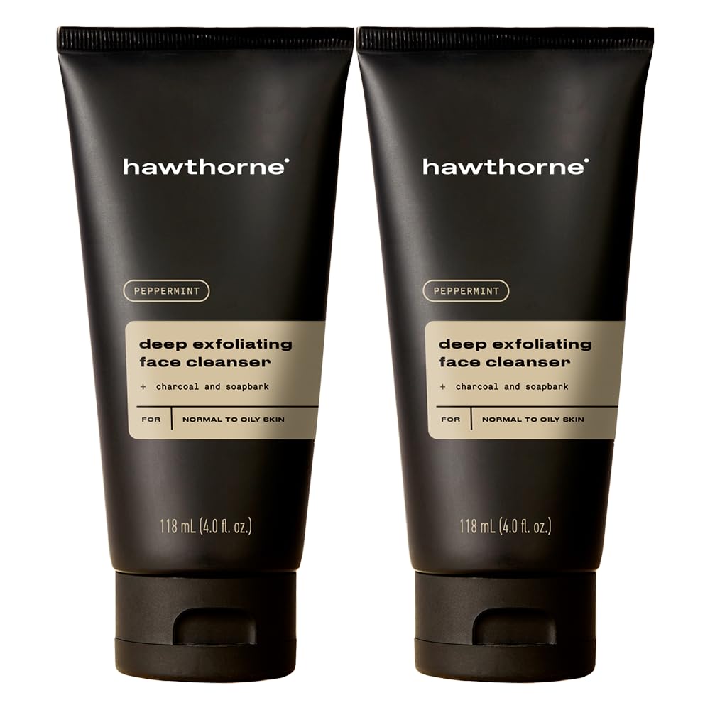 Hawthorne Men's Deep Exfoliating Charcoal Face Wash Cleanser For Normal to Oily Skin. Eliminate Dirt, Grease, and Grime. Natural Ingredients, Vegan, Sulfate Free. 2-Pack, 4 Fl. Oz. Each-FemmiqueWomen