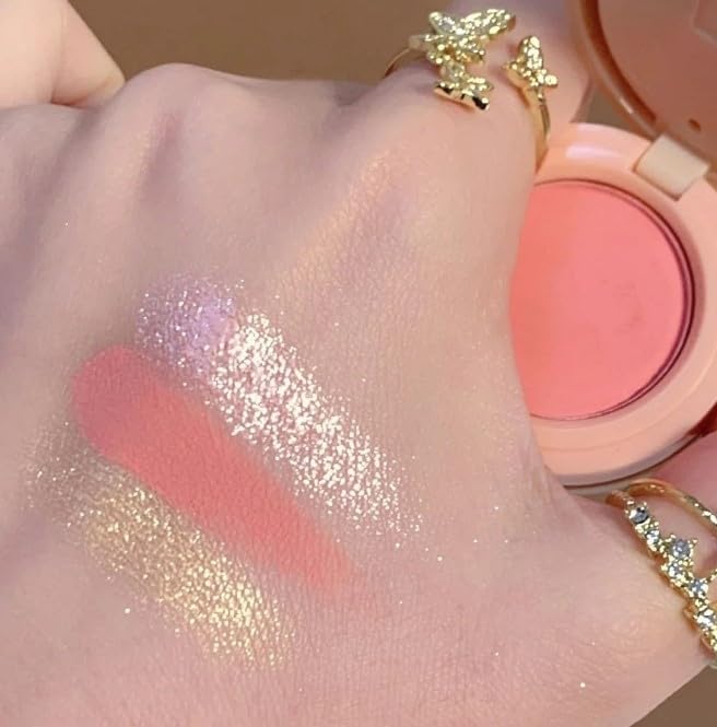 3-in-1 Blendable Trio, Eyeshadow, Blush and Highlight Makeup Palette, Silky Smooth Powder Blush, Shimmer Eyeshadow & Highlighter Makeup Palette with Mirror - Pink & Nude-FemmiqueWomen