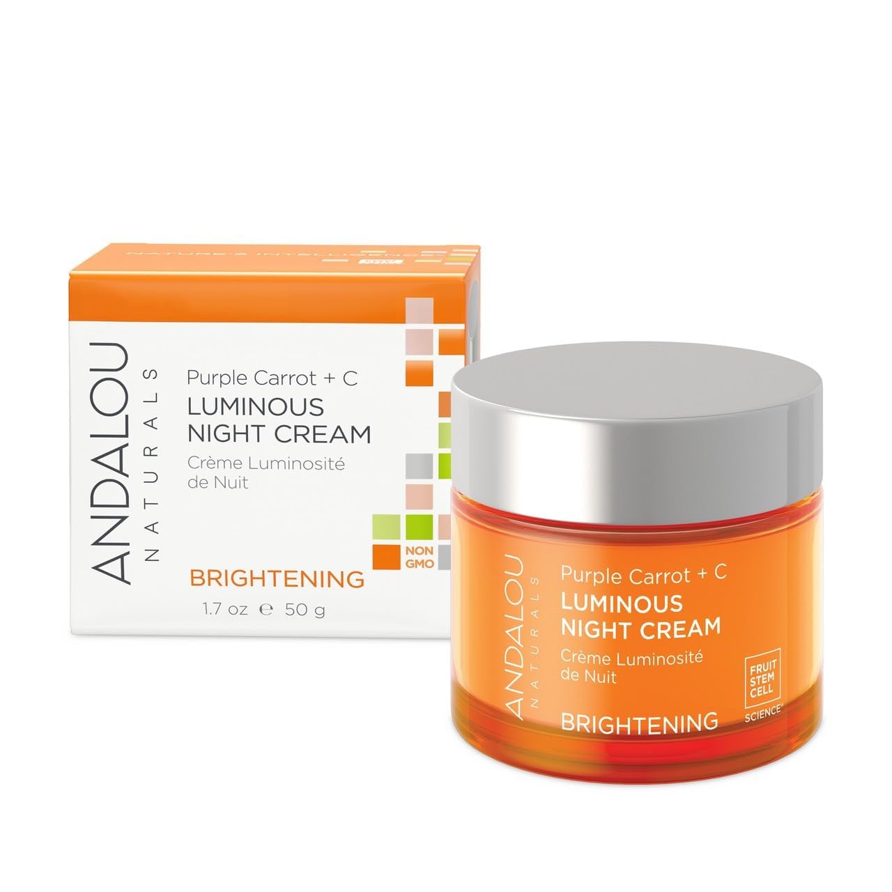 Andalou Naturals Purple Carrot + Vitamin C Luminous Skin Night Cream - Hydrating Face Moisturizer - With Fruit Stem Cell Complex for Radiant Skin - 1.7 fl oz-FemmiqueWomen
