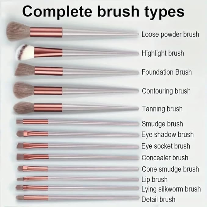 Foundation Makeup Brush Set Kit | 13 Pcs Premium Synthetic Kabuki Eye Shadows Make Up Brushes + 1 Sponge + 1 Brush Bag for Travel and Home Use (BROWN)-FemmiqueWomen