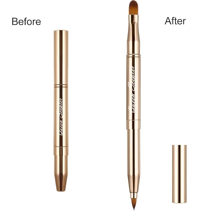Retractable Eyebrow Eyelash Lip Brush Makeup Brush Double-Sided Soft With Cap Concealer Eyeliner For Travel Cosmetic Brushes, gold color-FemmiqueWomen