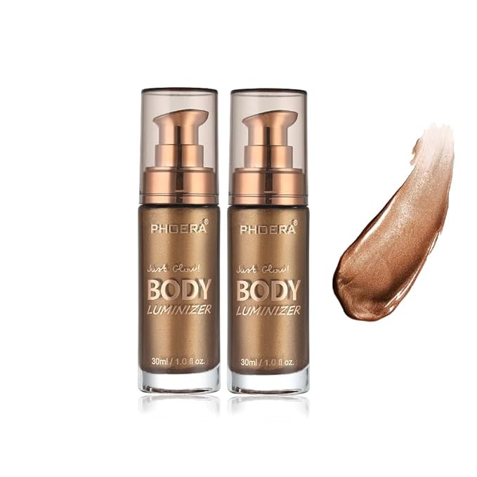 2 Pack Body Luminizer, High Gloss Waterproof Body Luminizer Glitter Face Shimmer Moisturizer Lotion Tan Cream Foundation Makeup Bronzer(103 Glistering Bronze)-FemmiqueWomen