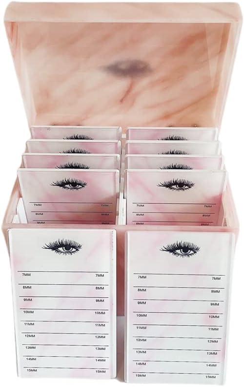 10 Layers Acrylic Eyelash Storage Box, Makeup Eyelashes Extension Close-Packed Display with 10 Pallets, Grafting False Eyelashes Glue Pallet Holder Display Organizer (Marble Pink)-FemmiqueWomen