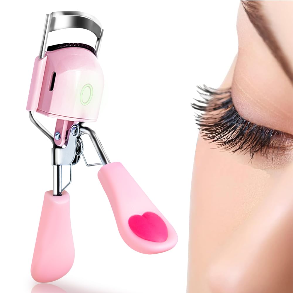Pinkiou Heated Eyelash Curler for Women USB Rechargeable Lash Curler Long Lasting Ironing Electric Eyelash Curler with Silcone Pad Replacable Great Makeup Tools for Her-FemmiqueWomen