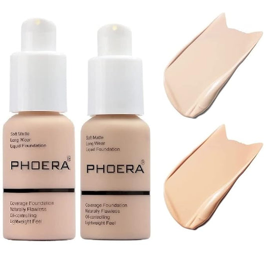 2 Pack PHOERA Foundation, Flawless Soft Matte Liquid Foundation Makeup for Women..PHOERA Foundation101# Porcelain and 102# Nude-FemmiqueWomen