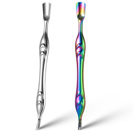 2 Pcs Cuticle Pushers with Fork, 2-in-1 Cuticle Trimmer Professional Nail Scraper Cuticle Remover Stainless Steel Nail Care Tool Dead Skin Cutter for Manicures, Pedicures-FemmiqueWomen