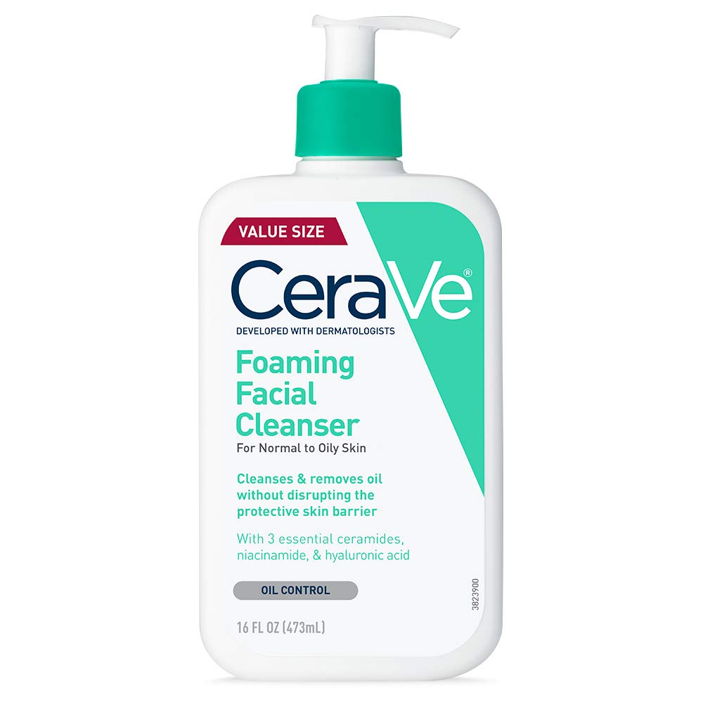CeraVe Foaming Facial Cleanser, Daily Face Wash for Oily Skin, Hyaluronic Acid + Ceramides + Niacinamide, Fragrance Free & Paraben Free, Non-Drying Oil Control Face Wash, 16 Fluid Ounces-FemmiqueWomen