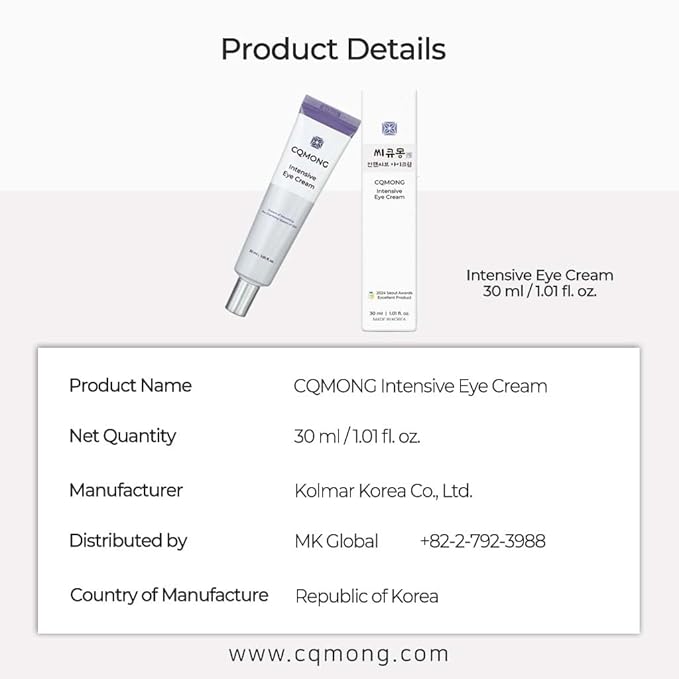 Intensive Eye Cream 1.01 fl oz for hydrating, wrinkles, elastic skin, dark circles, puffiness, fine lines, eye bags under eyes | Hyaluronic Acid, Collagen, Peptide | Korean skincare-FemmiqueWomen