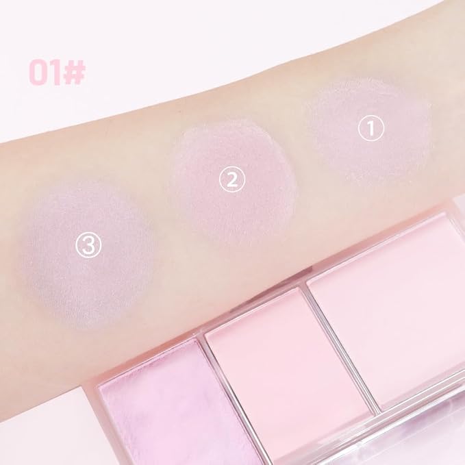 3 IN 1 Brown Nude Face Highlight Bronzer Powder Palette for Face Cheeks Contour Brightening, Buildable Matte Coverage Natural Makeup,Ultra Sculpt Nose Shadow Eyeshadow Primer-Pink-FemmiqueWomen