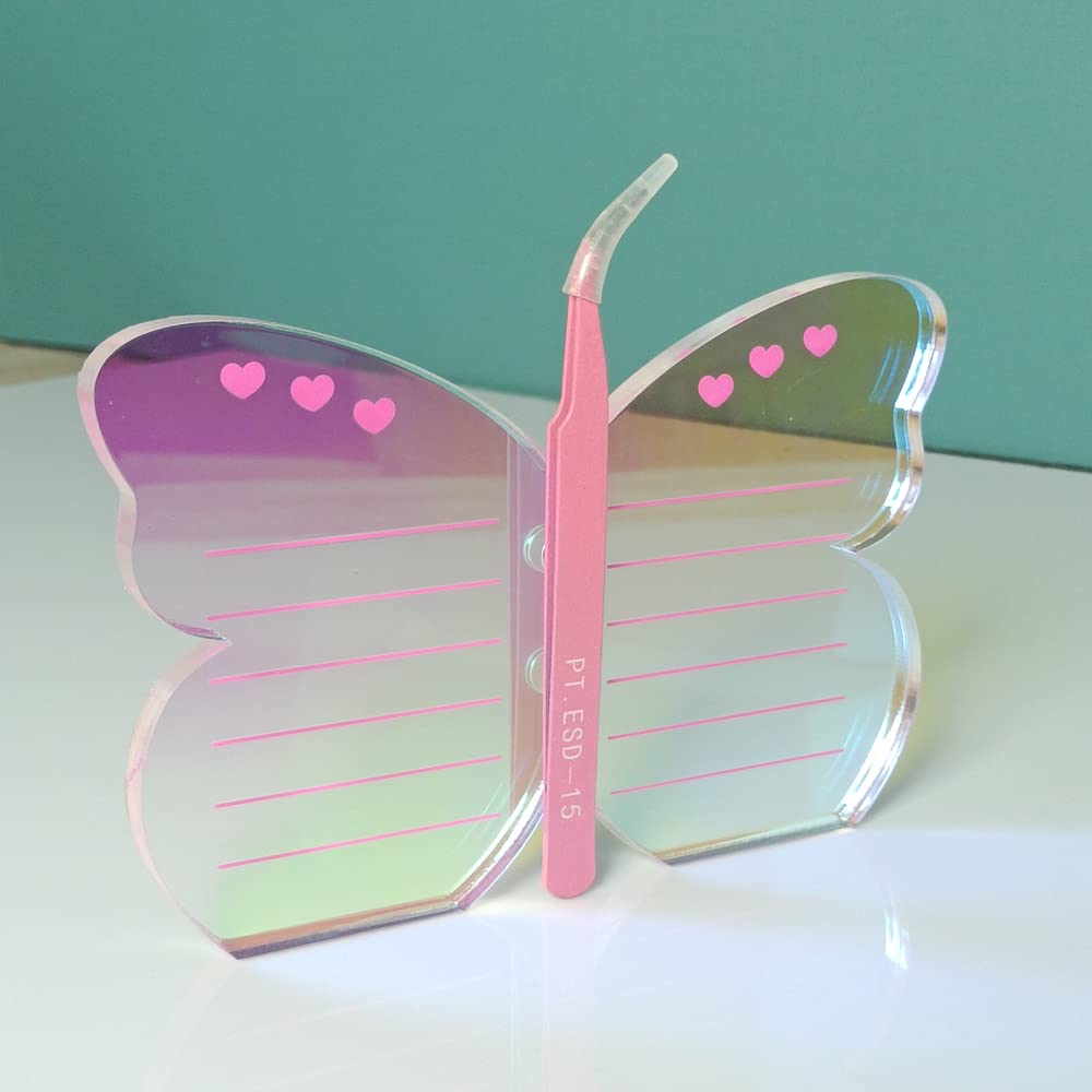 Grafting False Eyelash Acrylic Extension Pallet, Eyelash Extension Tweezers Plate Pad Makeup Palette Individual Training Tools Butterfly-shaped (Dazzling(5.9x3.9inch))-FemmiqueWomen