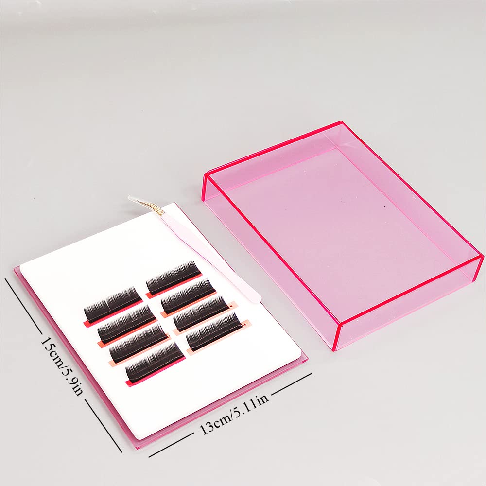 Grafting False Eyelash Acrylic Extension Pallet Organizer, Eyelash Extension Glue Tweezers Plate Makeup Palette, Dustproof Storage Box Display Training Tools Salon (Transparent Pink L)-FemmiqueWomen