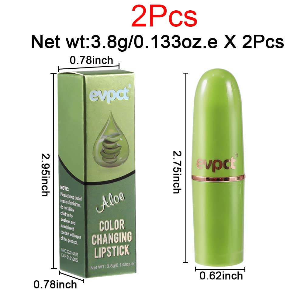 2Pcs Aloe Vera Lip Color Changing Lipstick Lip Balm Set, Green Magic PH Lipstick Color Change Changing Crystal Flower Jelly Lipstick Tinted Lip Balm Gloss Stain Makeup Set for Women Girls Waterproof-FemmiqueWomen