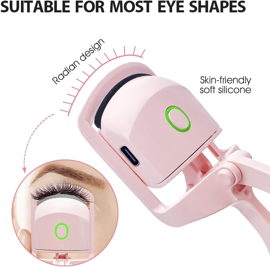 Heated Eyelash Curler with USB,Fast Heat up & 24H Long-Lasting,Rechargeable Electric Lash Curlers,Temperature Control,Safe Anti-Burn Quick Natural Curling Eye Lashes,Pink-FemmiqueWomen