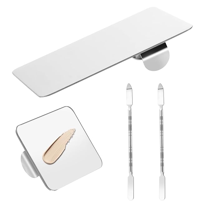 2 Pcs Stainless Steel Makeup Palette Makeup Spatula Palette with Foundation Spatula Professional Cosmetic Palette for Mixing Foundation Eye Shadow Nail DIY Art-FemmiqueWomen