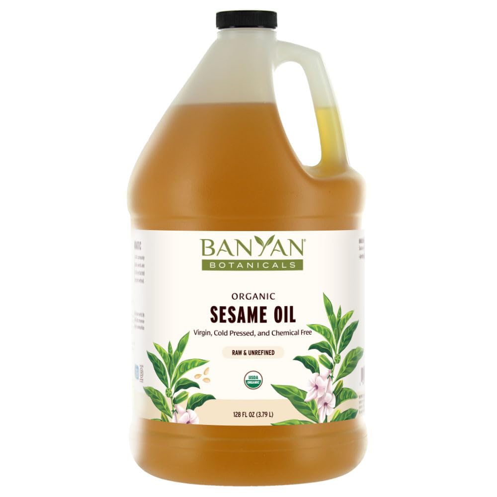 Banyan Botanicals Sesame Oil – Organic & Unrefined Ayurvedic Oil for Skin, Hair, Oil Pulling & More – Multiple Sizes – 128oz. – Non GMO Sustainably Sourced Vegan-FemmiqueWomen