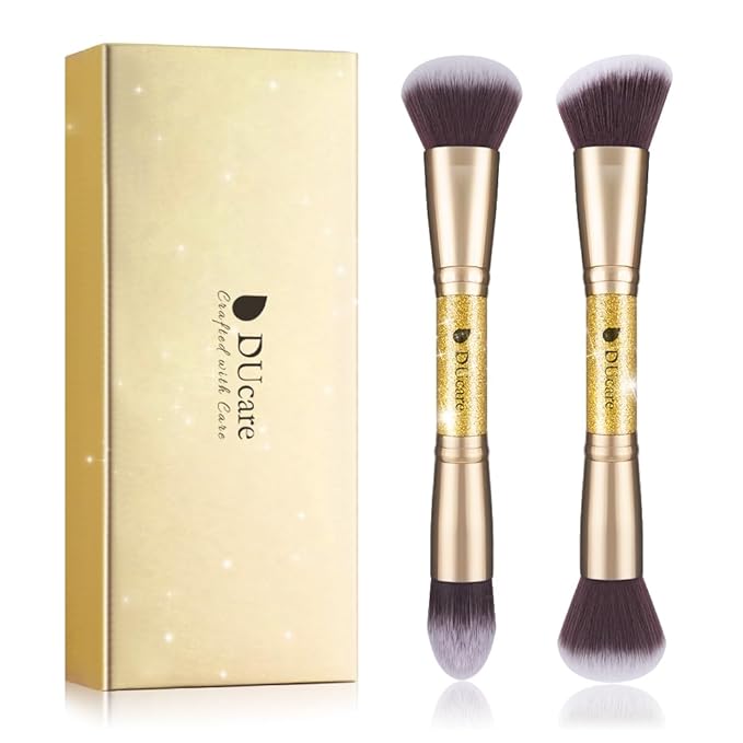 DUcare Makeup Brushes Duo End Foundation Powder Buffer and Contour Brush Synthetic Cosmetic Tools 2Pcs-FemmiqueWomen